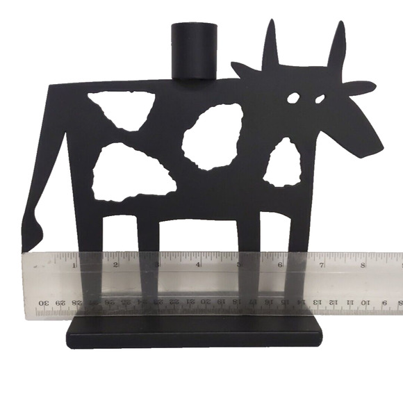 VTG Metal Art Abstract Cow Spots 2 Candle Holders Sculpture Black Far Side HEAVY - Picture 8 of 11